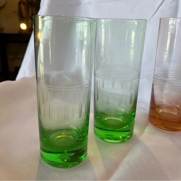 Vintage Set of 6 Etched Multicolored Iced Tea Glasses - Picture 4 of 5